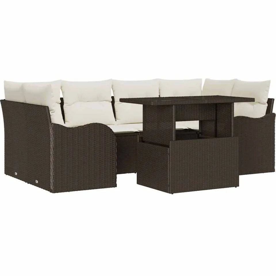 vidaXL Tuin Sofa Set 7 st Bruin en Crème poly rattan, foto 4