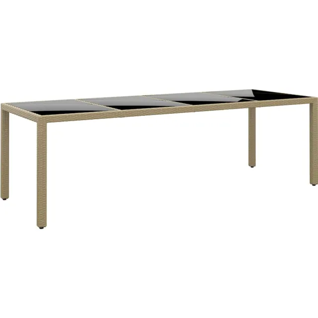 vidaXL Tuintafel met glazen blad poly rattan beige, foto 2