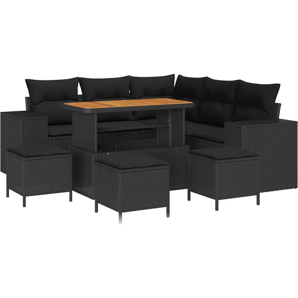 vidaXL Tuin Sofa Set 9 st Zwart poly rattan, foto 3