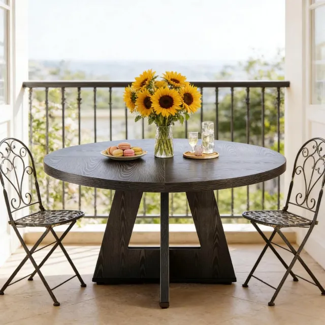 STILVORA Eettafel - Ronde Tafel Voor 4 Personen In Landelijke Stijl - Voor Eethoek En Woonruimte - Hout - 120 x 120 x 75 Cm - Zwart