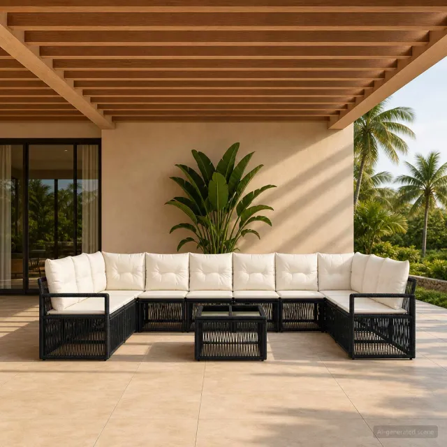 vidaXL Tuinbankenset 11 st Zwart poly rattan