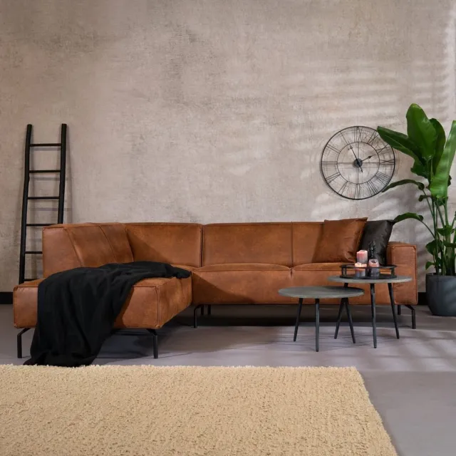 Bronx71 Industriële hoekbank Kansas eco-leer cognac links