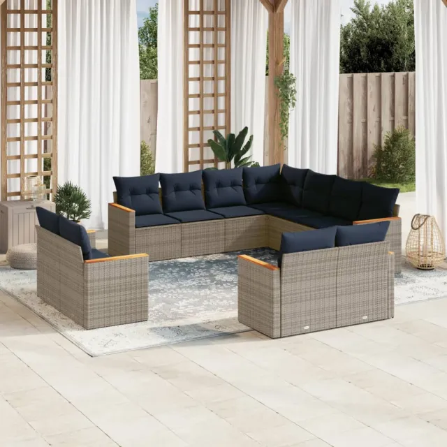 vidaXL 11-delige tuinbankset met kussens, grijs polyrotan, foto 2