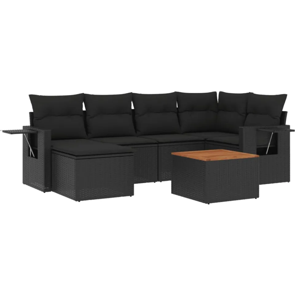 vidaXL 7-delige Loungeset met kussens poly rattan zwart, foto 3