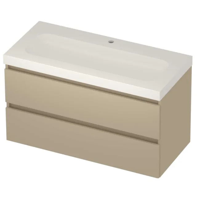 Basic-Line Moby 46 Badmeubelset Polystone 1 Kraangat Greeploos 100x46x58 cm Mat Beige Glans Wit