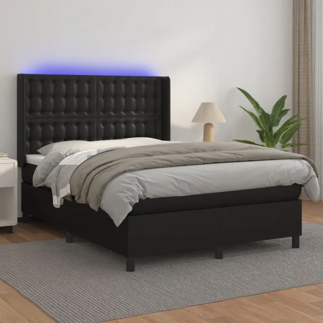 vidaXL Boxspring met matras en LED kunstleer zwart 140x190 cm