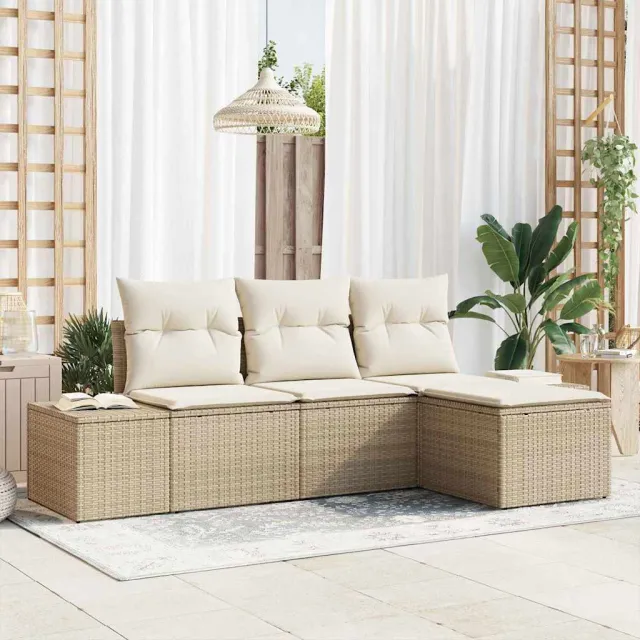 vidaXL Tuin Sofa Set 4 st Beige poly rattan, foto 2