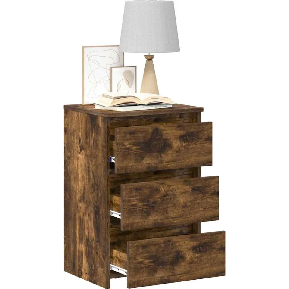 vidaXL Nachtkastjes 2 st 40x35x62,5 cm bewerkt hout gerookt eikenkleur Bruin