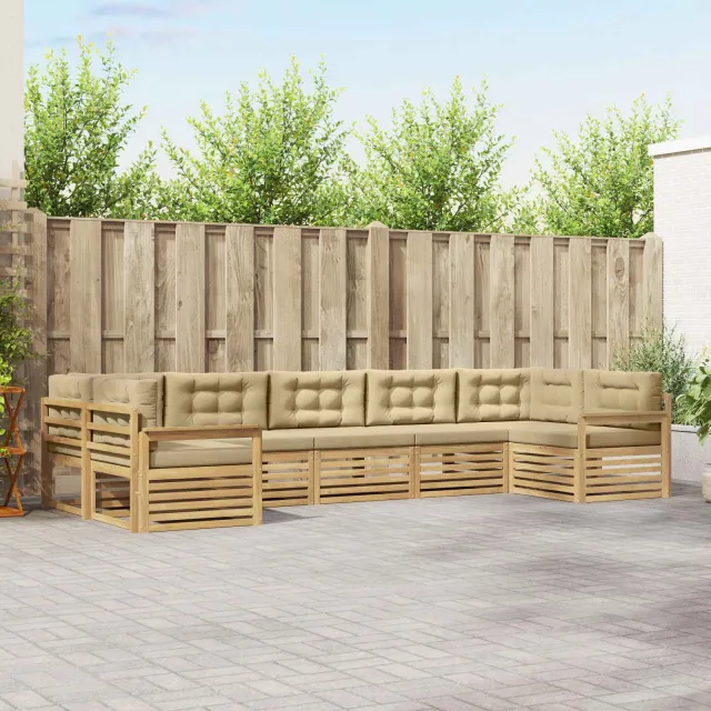 vidaXL Buiten bankenset 7 st 7-zits Wit en Beige Massief Acaciahout