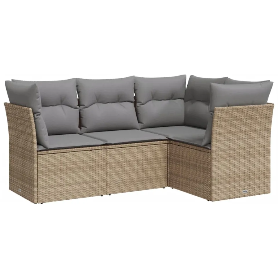 vidaXL 4-delige Loungeset met kussens poly rattan beige, foto 3