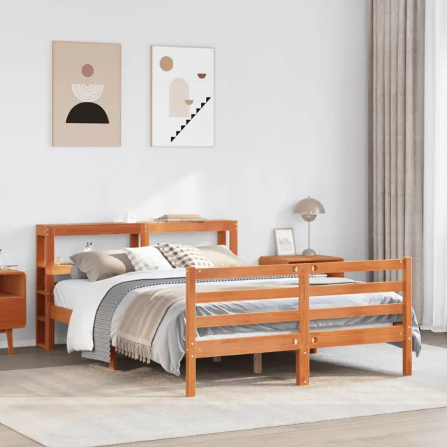 vidaXL Bedframe zonder matras massief grenenhout wasbruin 120x190 cm bruin