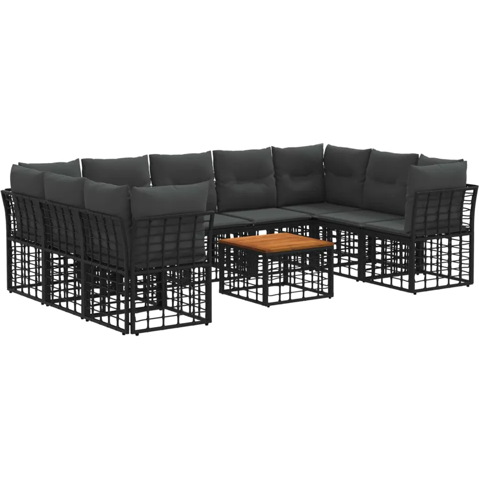 vidaXL Buiten bankenset 10 st Zwart en Donkergrijs Polyester, foto 3