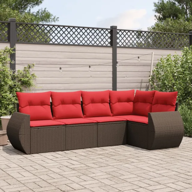 vidaXL 5-delige tuinbankset met kussens, bruin polyrotan, foto 2