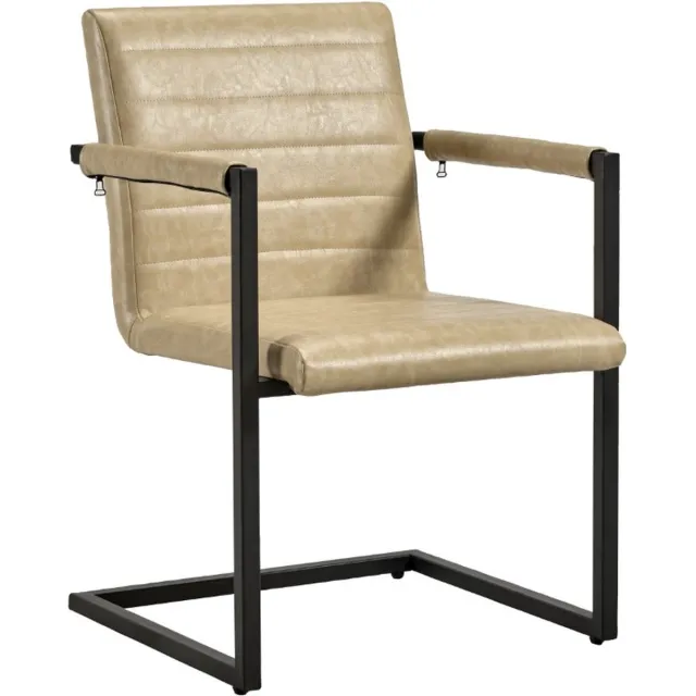 Soof & Tess Soof&Tess - Cossato Eetkamerstoel - Set van 4 - Beige - Kunstleer - Industrieel - Met armleuning - Easy Clean Stoffen - Hoge Kwaliteit
