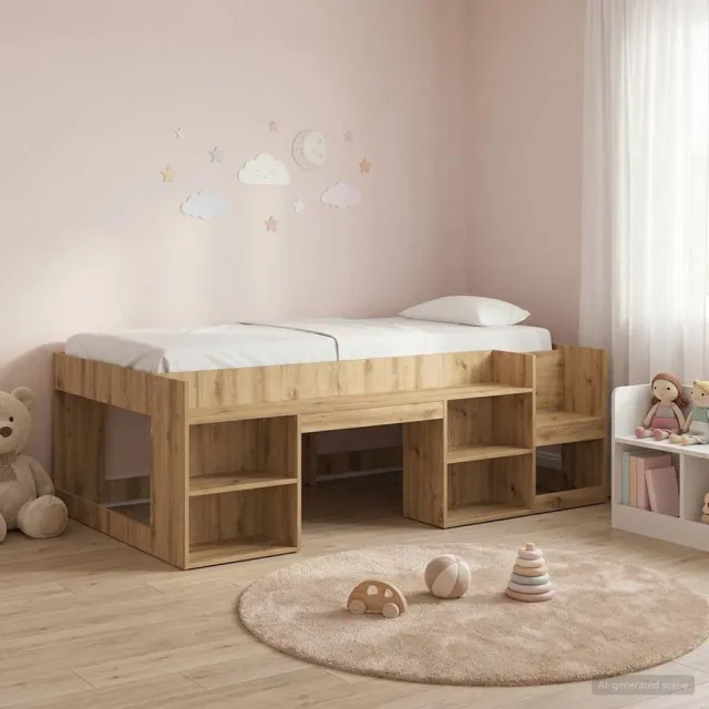 vidaXL Jeugd bedframe met opbergruimte Artisanaal eiken 90 x 200 cm Bruin