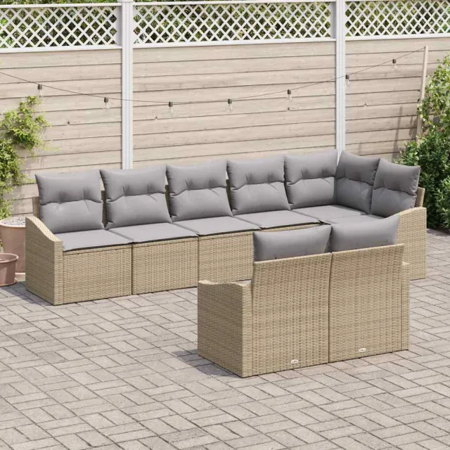 vidaXL Tuinbankenset 8 st Beige en Licht Grijs poly rattan