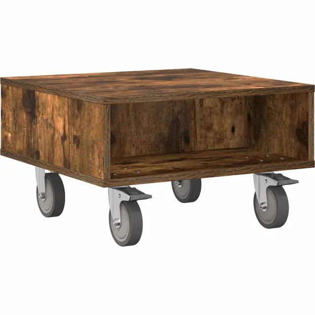 vidaXL Bijzettafel - met - wielen - Rook - Eiken - 50,5 - x - 50 - x - 30 - cm Gerookt eiken