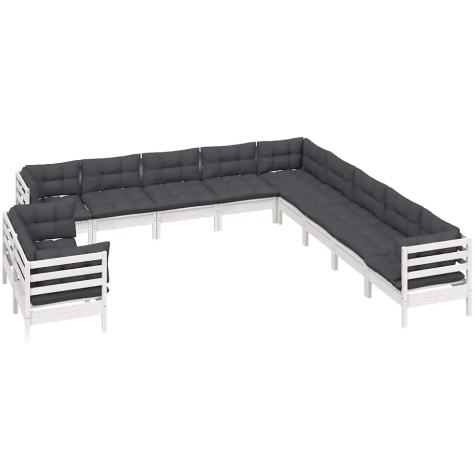 vidaXL 11-delige Loungeset met kussens massief grenenhout wit