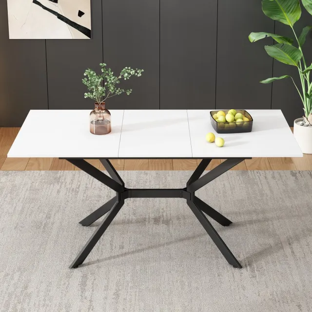 Wishdor Uitschuifbare Eettafel - Industriële Kruispoot - MDF Tafelblad - Wit - 120/160x80x75 cm