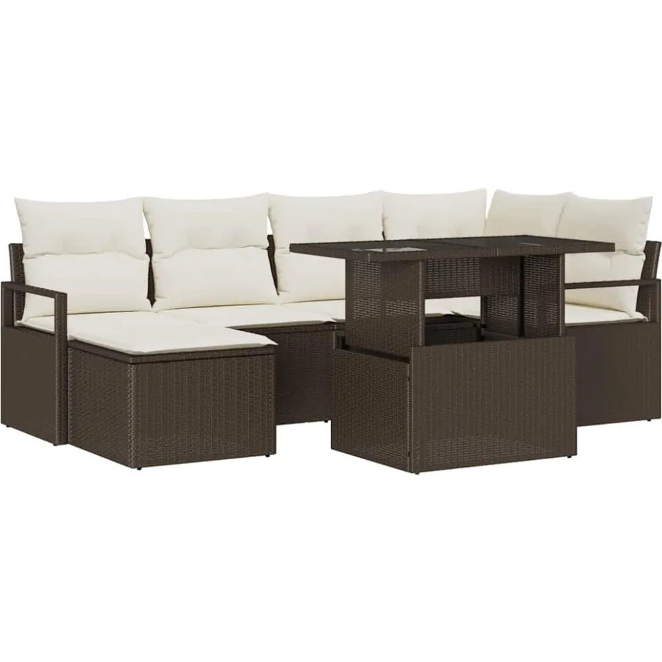 vidaXL Tuin Sofa Set 7 st Bruin en Crème poly rattan