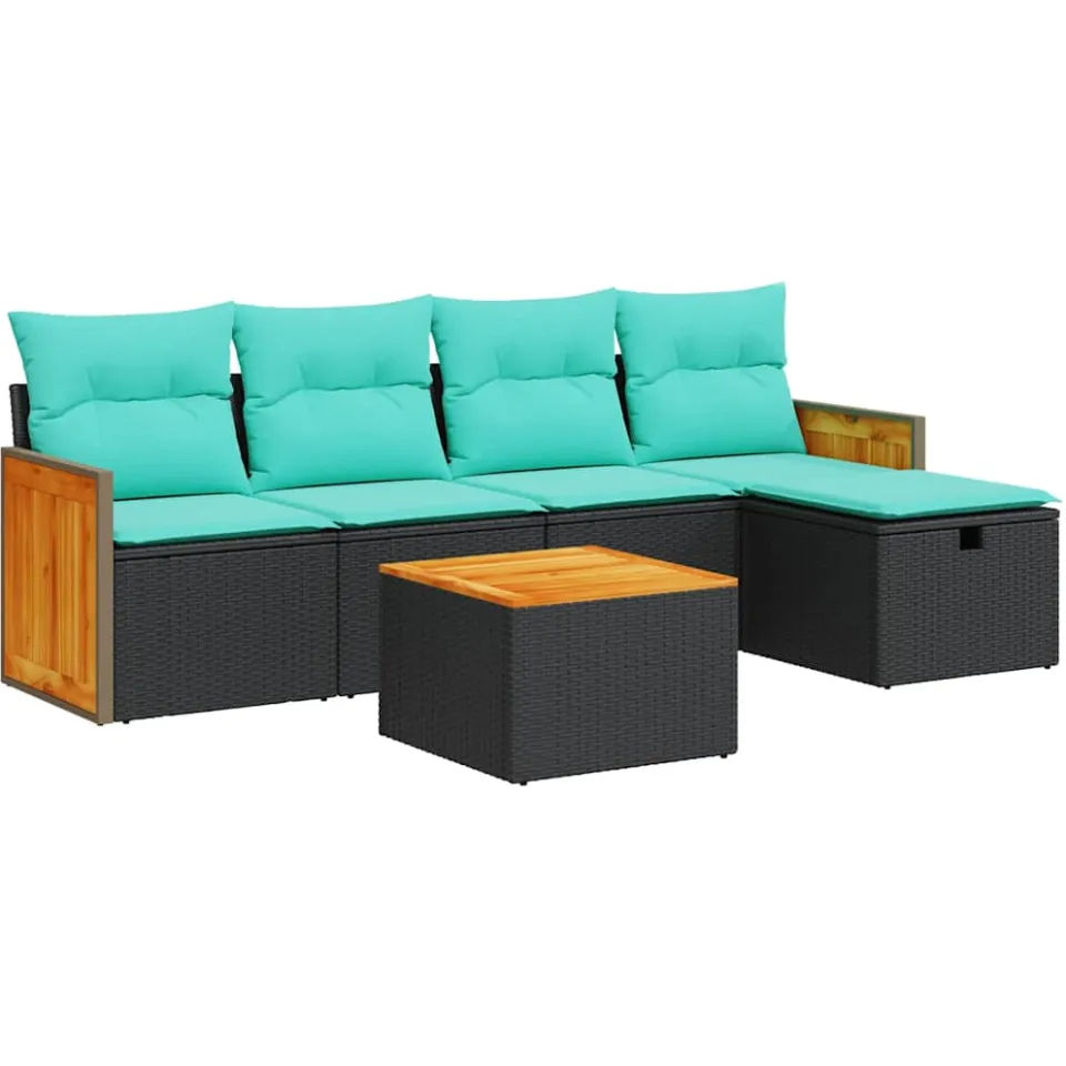 vidaXL 6-delige Loungeset met kussens poly rattan zwart, foto 3