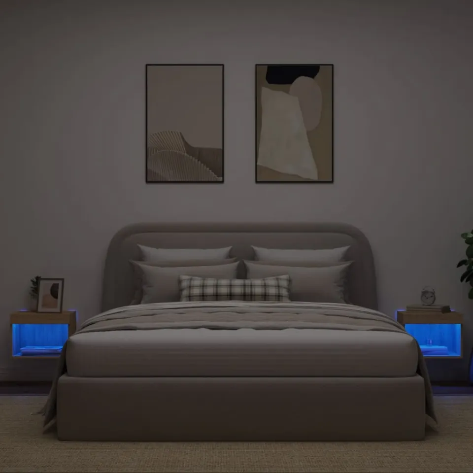 vidaXL Nachtkastjes met LED's 2 st wandgemonteerd sonoma eikenkleurig, foto 4