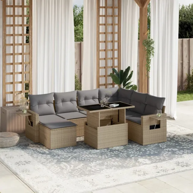 vidaXL 8-delige Loungeset met kussens poly rattan beige, foto 2