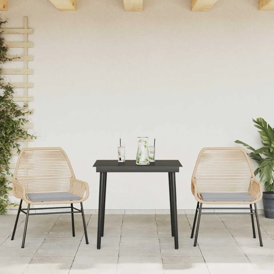 vidaXL 3-delige Tuinset met kussens poly rattan glas bruin, foto 2