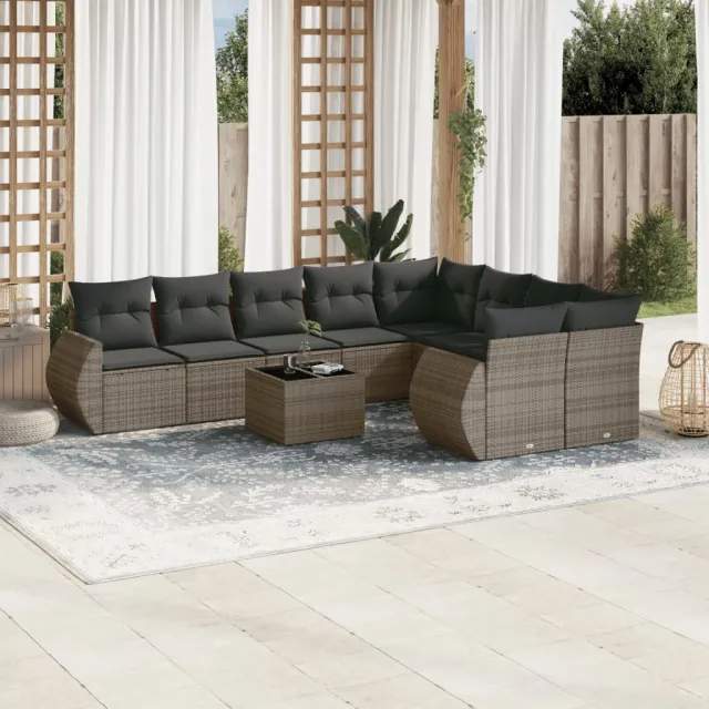 vidaXL 10-delige Loungeset met kussens poly rattan grijs, foto 2