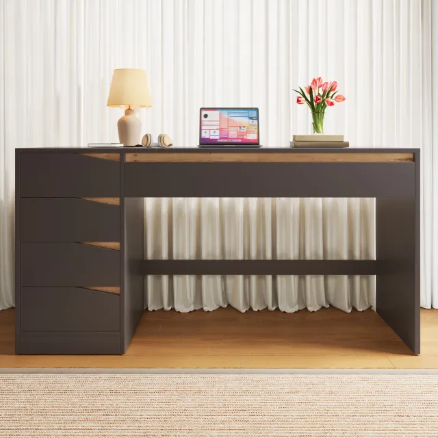 OKWISH Bureau - 140 x 50 x 78 cm - 5 Lades - Extra Groot Werkblad Met Opbergruimte - Voor Homeoffice En Slaapkamer - MDF Grijs
