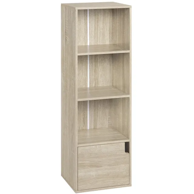 Archi Boekenkast met 4 Vakken – Stelling - Opbergkast met Deur – Staande Kubus Boekenkast – Wit en Licht Eiken – 106 cm Licht oak