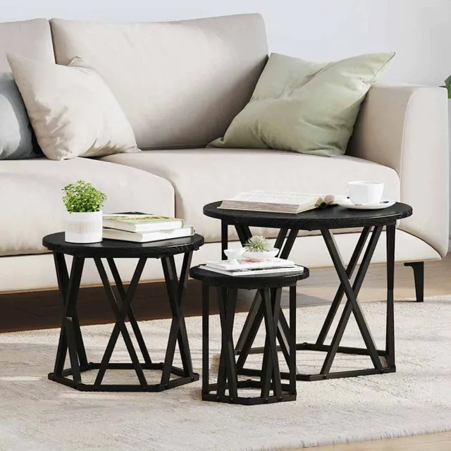 vidaXL Nestbare Bijzettafel 3 st Zwart Eiken 53 x 53 x 40 cm