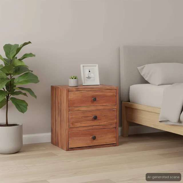 vidaXL Nachtkastje met 3 lades 35x25x35 cm massief mahoniehout bruin, foto 2