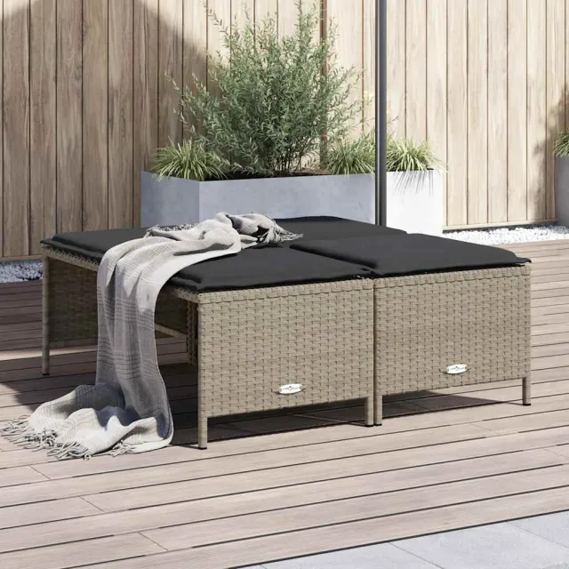 vidaXL Tuinkrukken met kussens 4 st poly rattan lichtgrijs grijs, foto 2