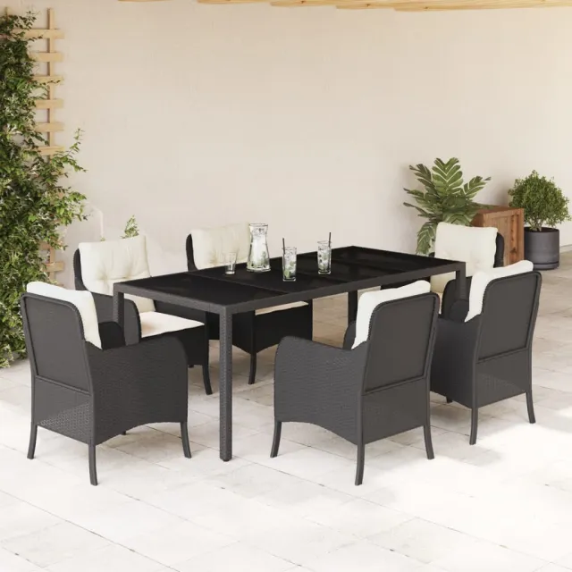 vidaXL 7-delige Tuinset met kussens poly rattan zwart, foto 2