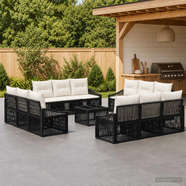 vidaXL Tuinbankenset 13 st Zwart poly rattan