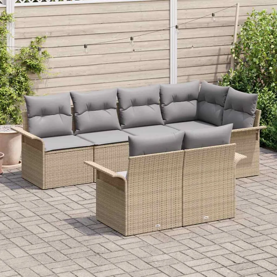 vidaXL Tuin Sofa Set 7 st Beige poly rattan, foto 3