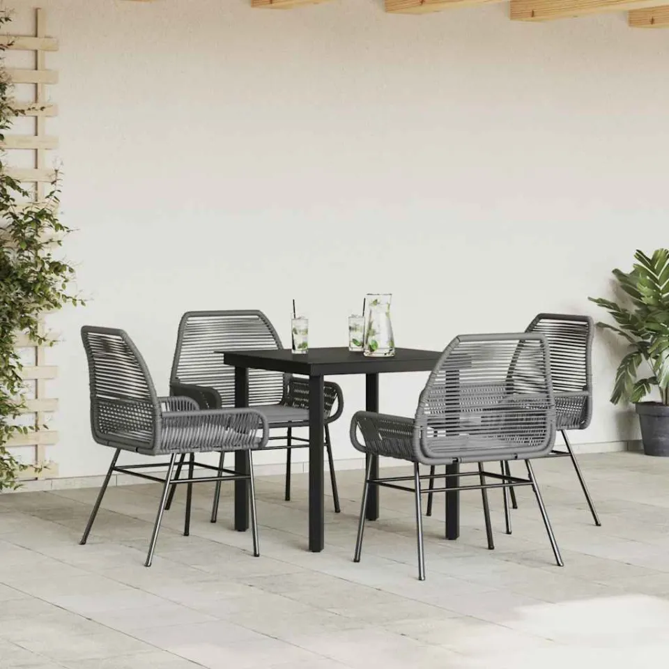 vidaXL 5-delige Tuinset met kussens poly rattan glas grijs, foto 2