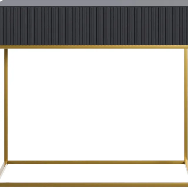 Selsey Veldio – Sidetable met lade en geribbelde front, zwart met gouden poten, 90 cm