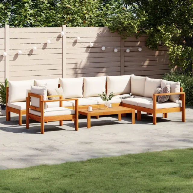 vidaXL 6-delige Loungeset met kussens massief acaciahout crème, foto 2