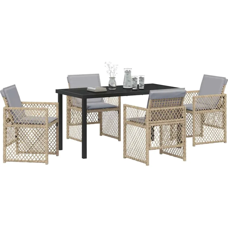 vidaXL Tuin eettafelset 5 st Beige poly rattan