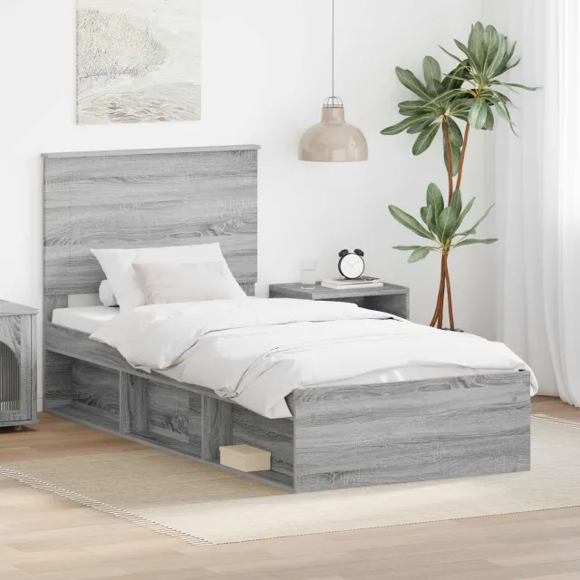 vidaXL Bedframe Grijs Sonoma 75 x 190 cm Massief grenenhout