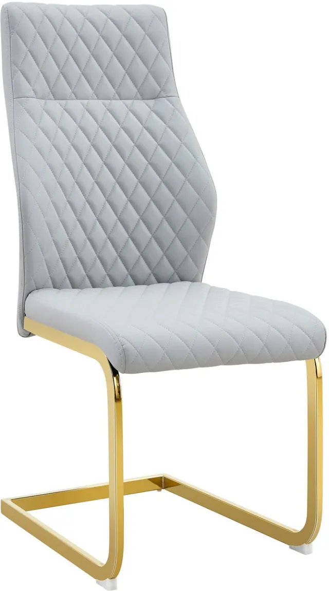 MUVANO Eetkamerstoelen - Set Van 2 - Lichtgrijze Stoelen - Ruitpatroon - Hoge Rugleuning - Gouden Frame - Anti-Slip - Eetkamer - 2 Stuks - Lichtgrijs