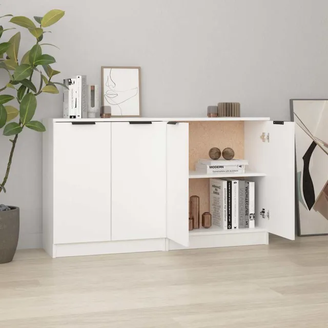 vidaXL Dressoirs 2 st 60x30x70 cm bewerkt hout wit, foto 2