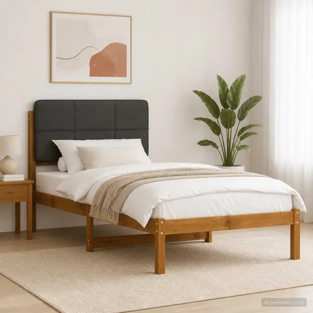vidaXL Bedframe met gestoffeerd hoofdbord Naturel en donkergrijs Tan