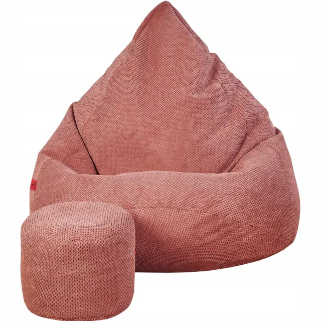 Cronen Luxe Pluche Sako Poef met Voetenbank - Zalmkleurig