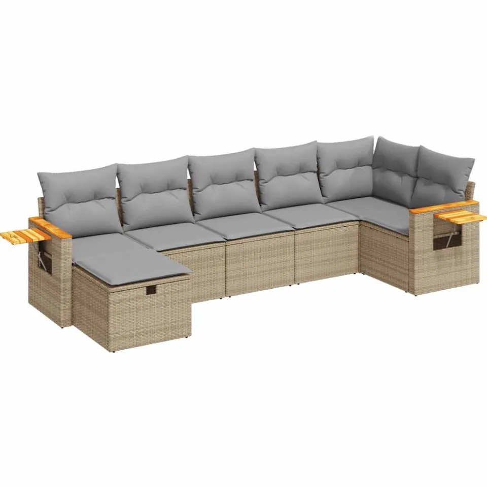 vidaXL 7-delige Loungeset met kussens poly rattan beige, foto 3