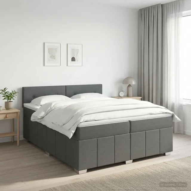 vidaXL Boxspringbed met matras Donkergrijs 200 x 200 cm Stof