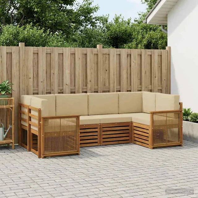 vidaXL Buiten bankenset 6 st 6-zits Natuurlijk en Beige