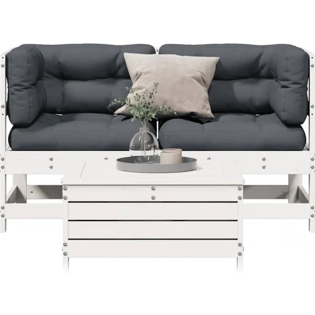 vidaXL 3-delige Loungeset met kussens massief grenenhout wit